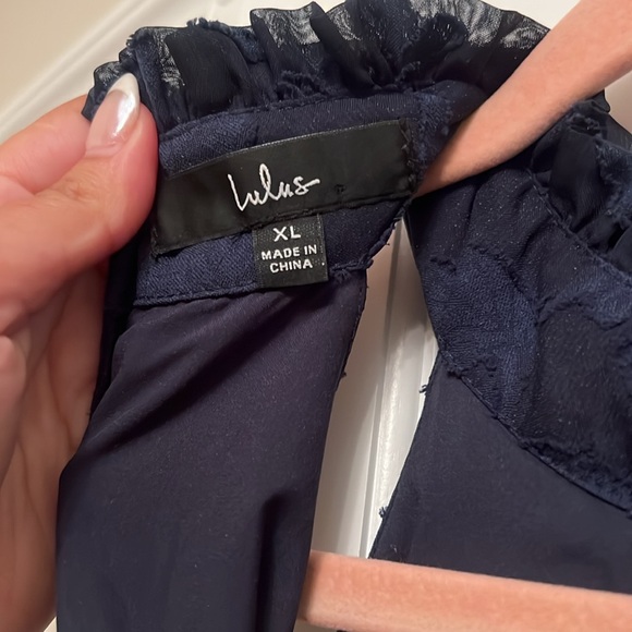 Lulus Chic Demeanor Navy Blue Floral Jacquard Halter Mini Dress - Picture 6 of 6